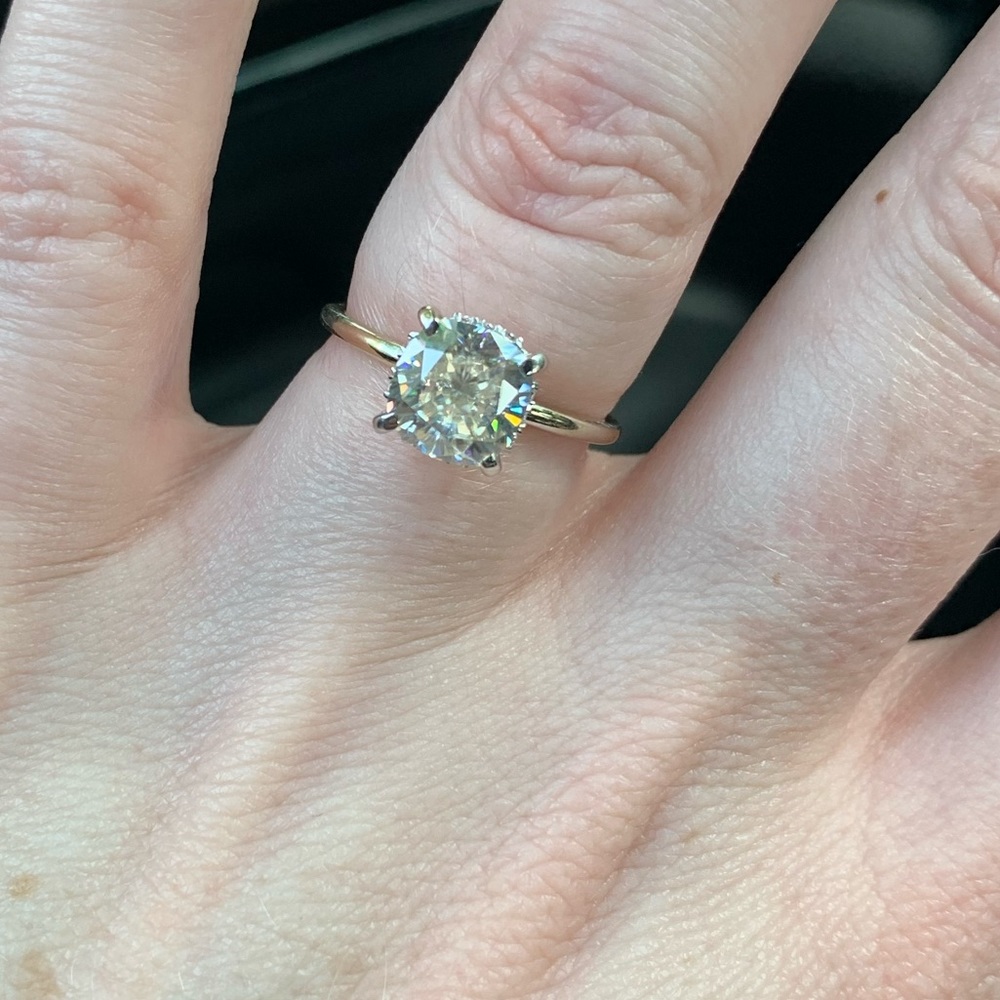 Moissanite Solitaire Crushed Ice Cushion Hidden Halo 2.60ct 18KT White Gold Sz 6